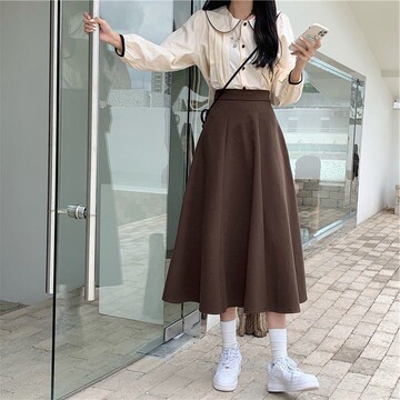 咖色毛呢半身裙女秋冬高腰宽松显瘦复古字裙中长款冬天穿的冬裙
