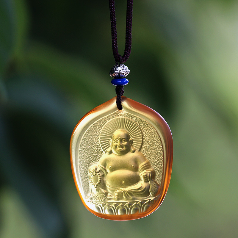 古法琉璃弥勒佛吊坠大肚佛笑佛佛像佛牌挂件男女士护身挂饰观音