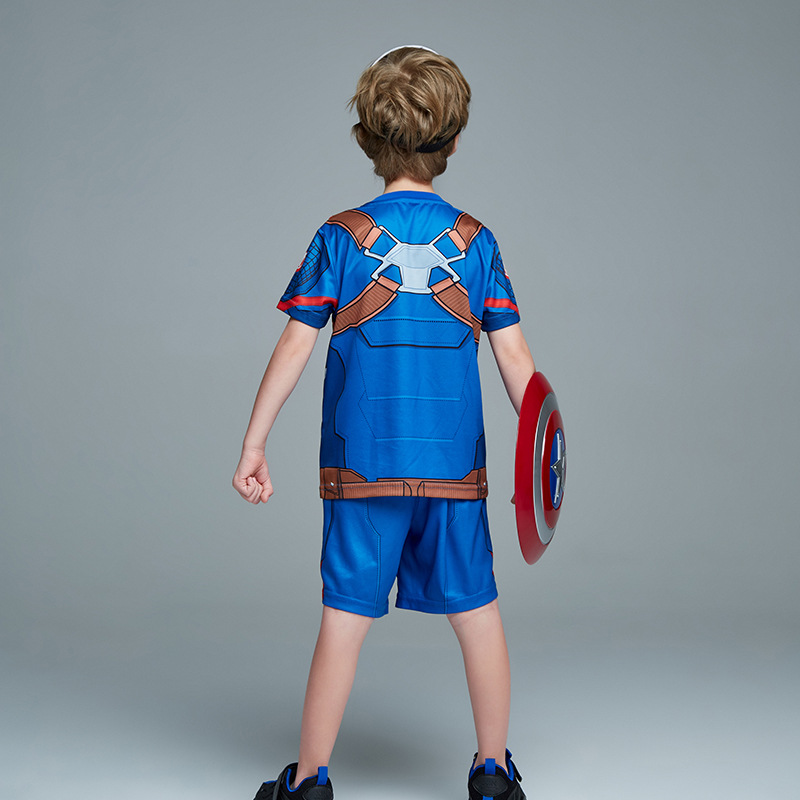 派对演出儿童美国队长短袖t恤男童套装衣服英雄节日礼盒套装现货