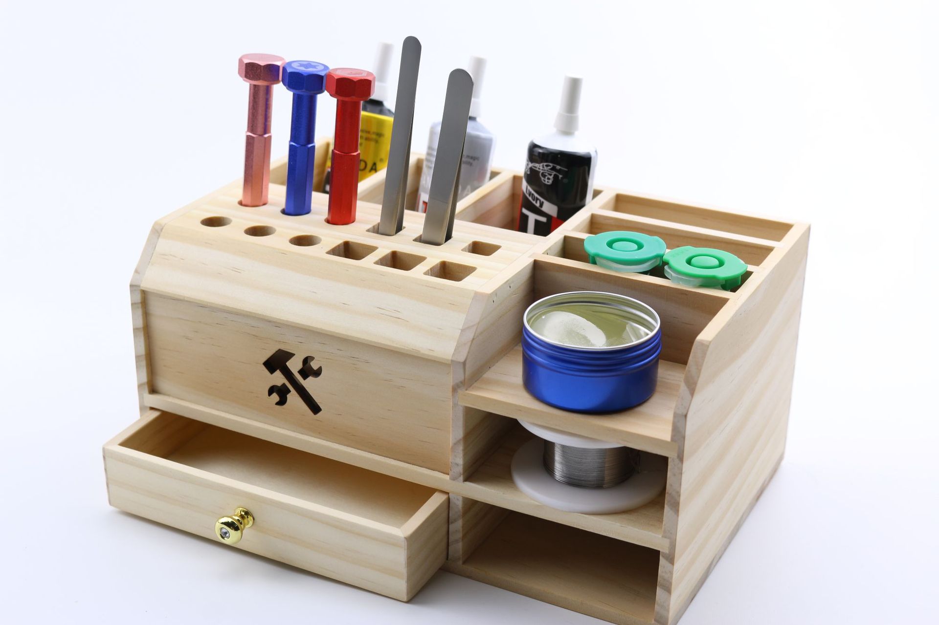 tool box 木制螺丝刀收纳架 手机维修桌面收纳盒 木质 工具零件盒