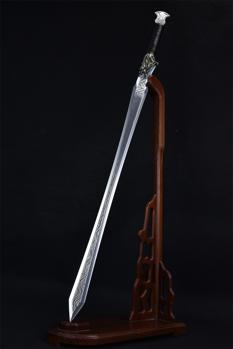 龙泉刀剑手工锻打一体六面长剑影视冷兵器汉剑唐剑收藏摆件未开刃