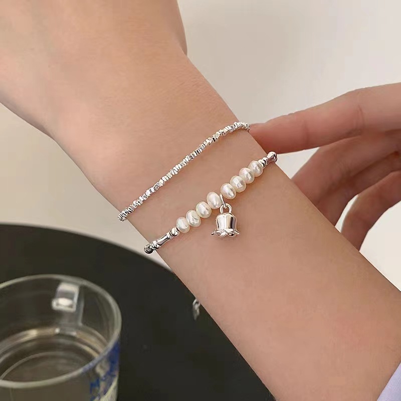 Yanda Sterling Silver Lily Bracelet Women's Light Luxury High-Grade Broken Silver Pearl Pendant Bracelet Girlfriends' Gift Girlfriend Gift