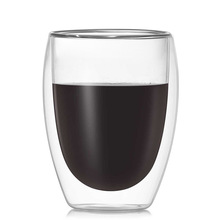 工厂直销蛋形双层玻璃杯 耐热水杯350毫升咖啡杯家用杯子果汁杯