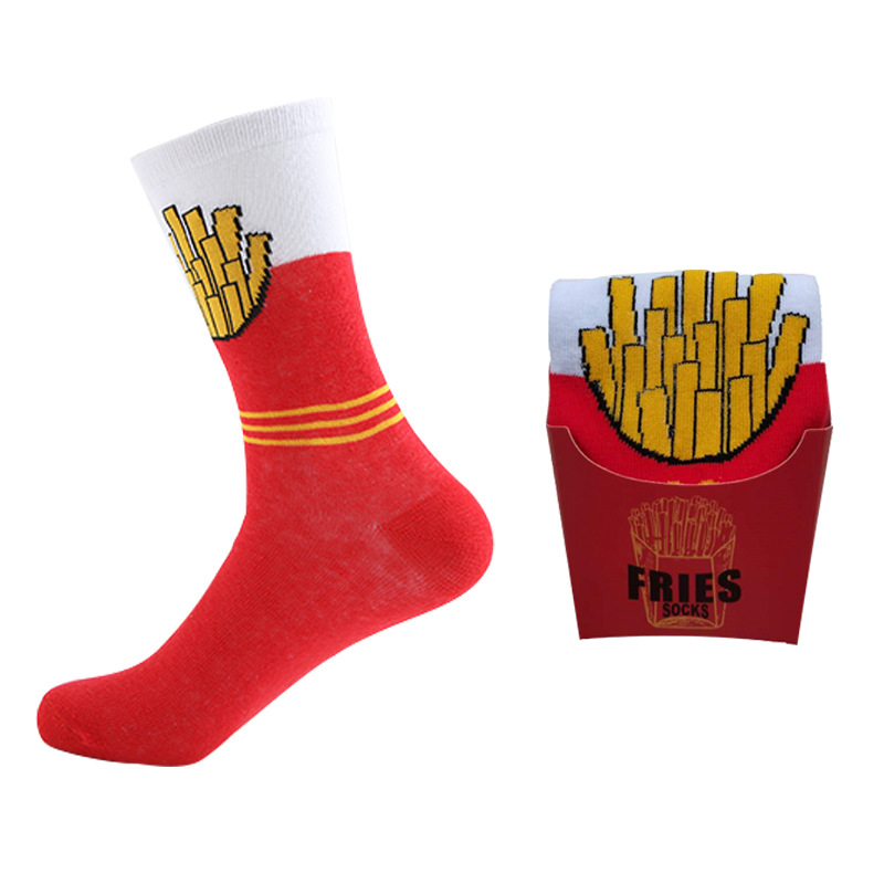 Newmai Burger French Fries Funny Socks Spot Factory Wholesale Cotton Socks European and American Personalized Mid-Calf Boxed Gift Socks