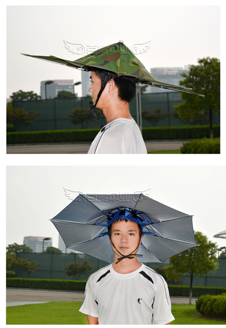 头戴雨伞帽大号帽子伞防晒防风三折伞头顶伞折叠两折二折钓鱼摄影