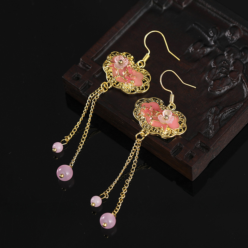 复古风耳环古装汉服耳饰旗袍配饰宫廷风长款耳坠古典中国风景泰蓝