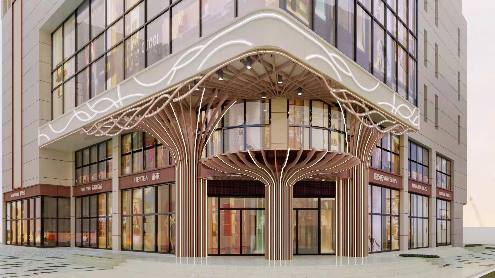 木纹铝板柱子包柱商场机场车站穿孔镂空弧形圆弧方型滚弧冲孔氟碳