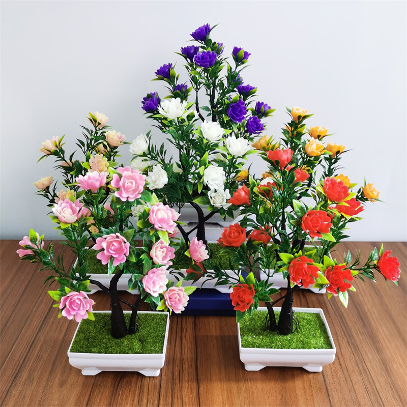 Artificial Plant Bonsai Artificial Flower Fake Rose Flower Plastic Bonsai Interior Home Desktop Decoration Pachira Macrocarpa Ornaments