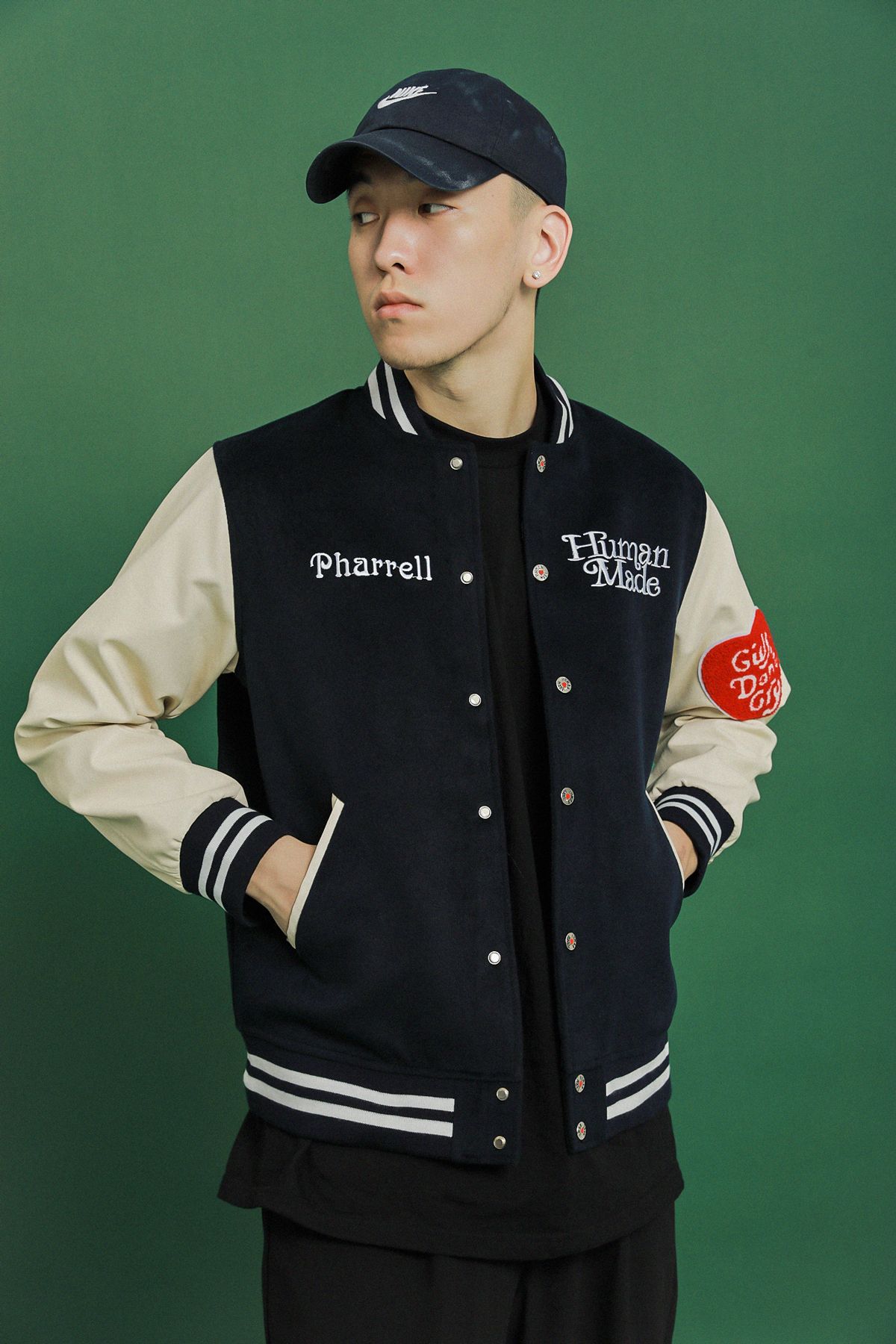 nigo human made秋冬新款毛妮皮袖棒球服夹克外套男女情侣装日潮