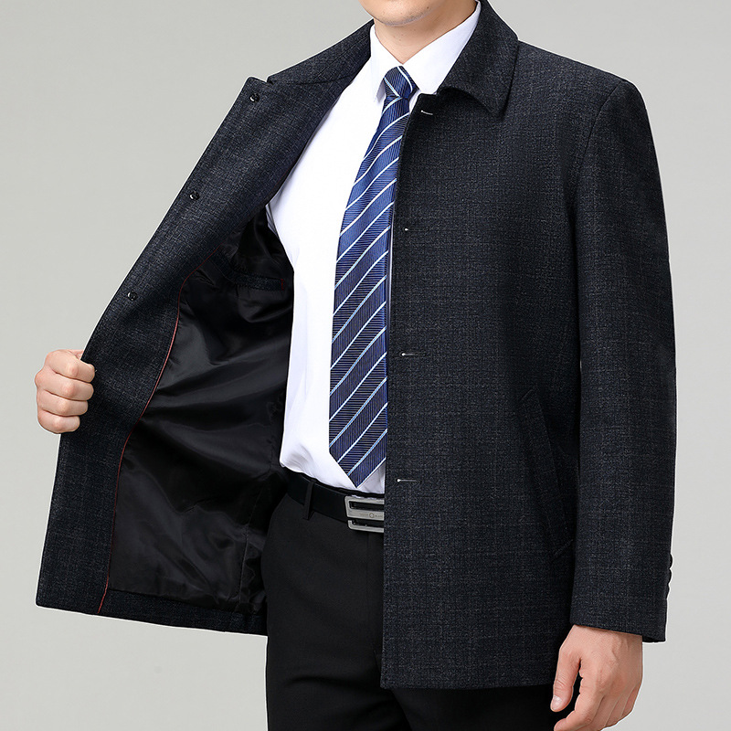 秋冬新款休闲夹克男士翻领中年商务领导干部夹克衫加厚外套男风衣