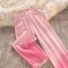 Giant thin!The upper body is also easy to wear!Pink cowboy trousers Sense of design Easy Straight Wide leg pants