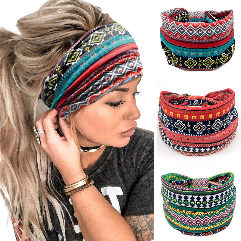 Bohemian Hair Band Ethnic Print Yoga Hair Band Absorbing