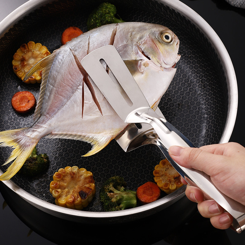 Creative 304 Stainless Steel Shovel for Frying Fish Household Kitchen Utensils Pizza Steak Tong Fried Multi-Functional Food Clip