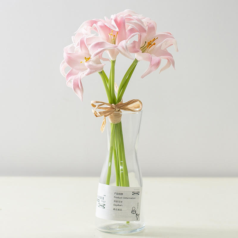 外贸出口迷你小百合扎束手捧花居家装饰花束自然仿真pu保湿手感花