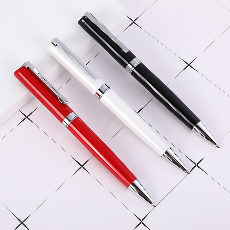 厂家供应白色线切割笔夹斜头金属圆珠笔 商务广告礼品笔定制logo