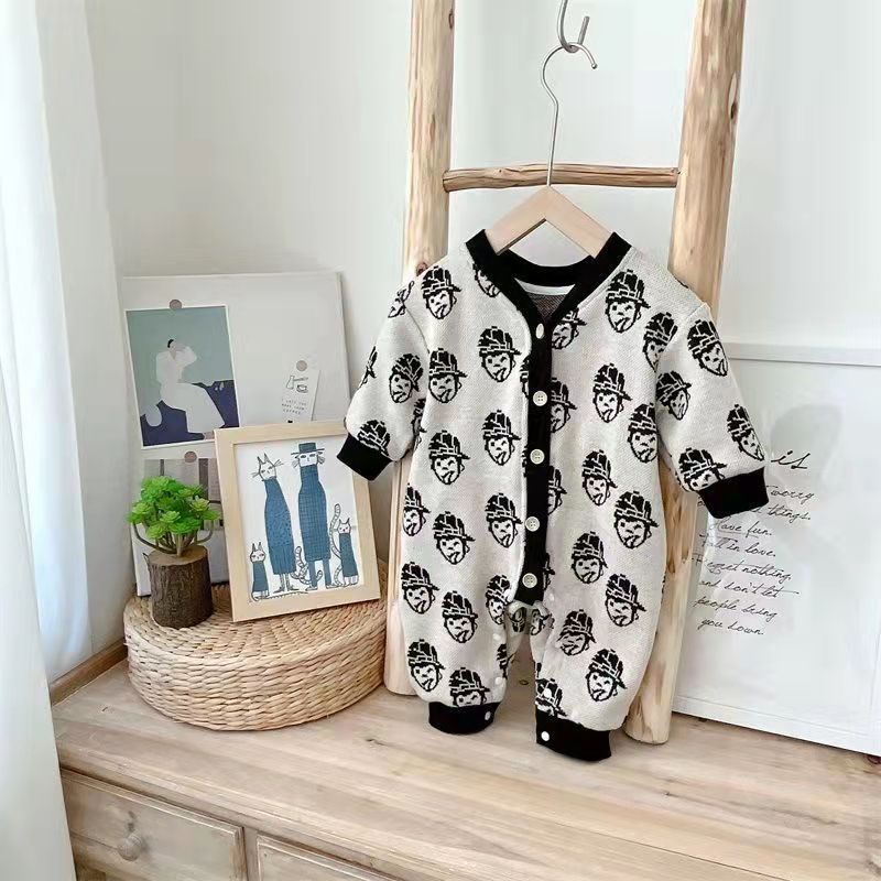 Baby's New Spring and Autumn Cute Cartoon Simple Full Printed Clown Jumpsuit Romper Jumpsuit Baby Clothes