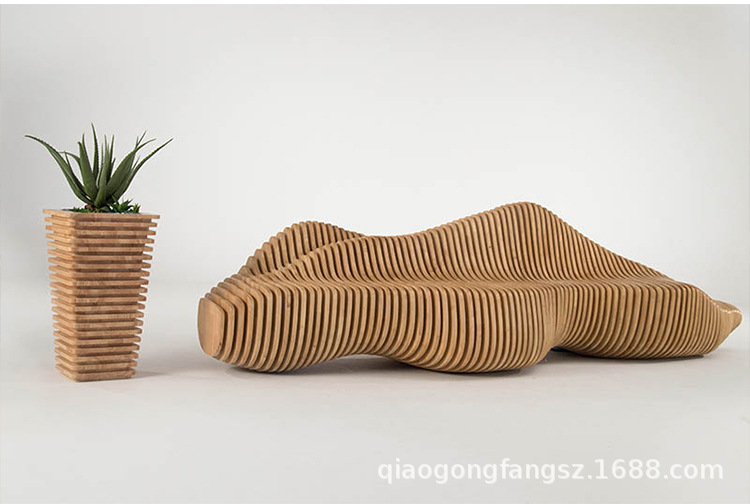 商场异形木质切片座椅户外木艺休闲坐凳公园防腐木靠背休息长椅子