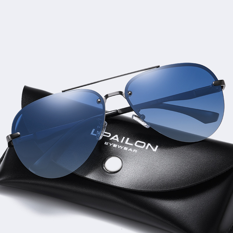 新款变色太阳镜半框飞行员偏光墨镜驾驶开车司机渐变镜蛤蟆l2809