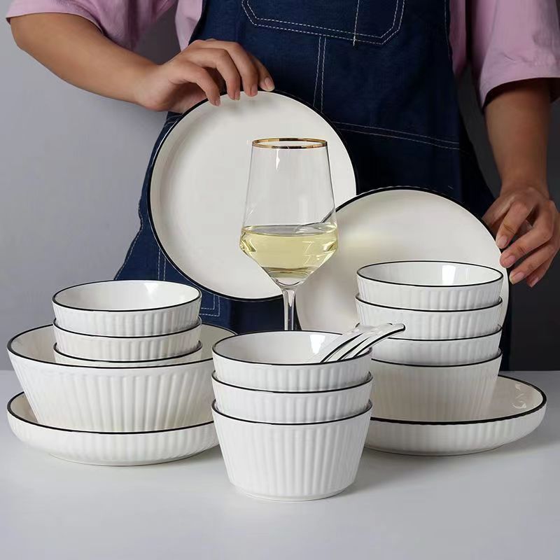 Bowls, Plates, Bowls and Chopsticks Suit Plate Bowl Household Rental House Kitchen Good-looking Ceramic Tableware Suit All Wholesale Manufacturers