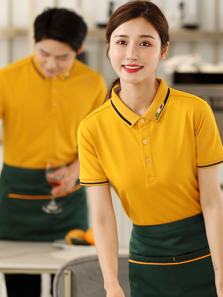 餐饮服务员工作服短袖t恤冰丝棉工装女超市汉堡快餐厅员工装刺绣