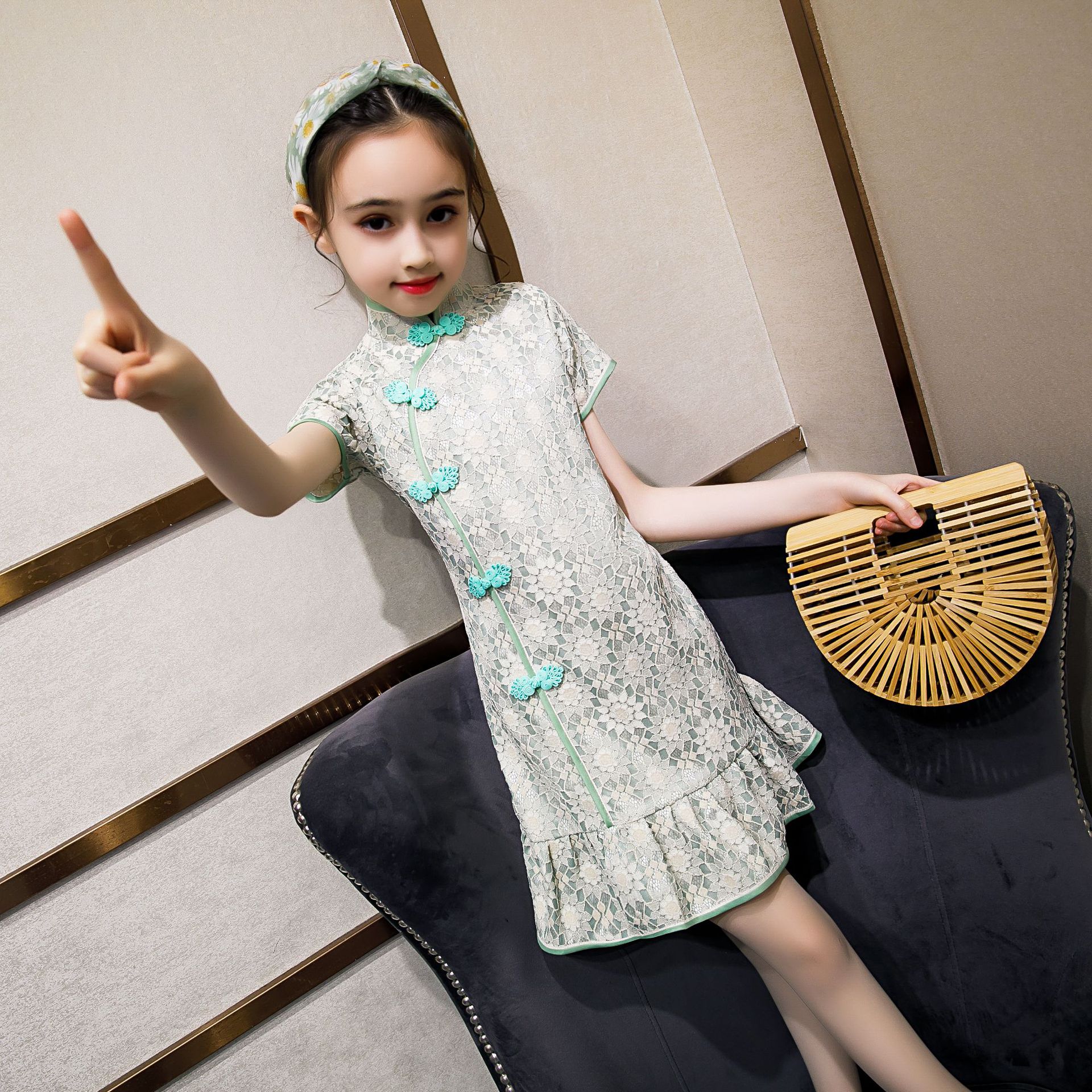 女童连衣裙春秋心连衣裙女童旗袍夏季小女孩中国风儿童连衣裙中小学生