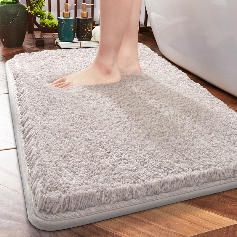 Household Bathroom Entrance Floor Mat Solid Color Simple Bathroom Water-Absorbing Non-Slip Mat Spot Cross-Border Thickened Fiber Floor Mat