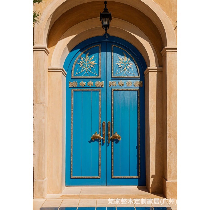 地中海蓝门风格别墅实木进口门庭院双扇入户木大门城堡实木大门