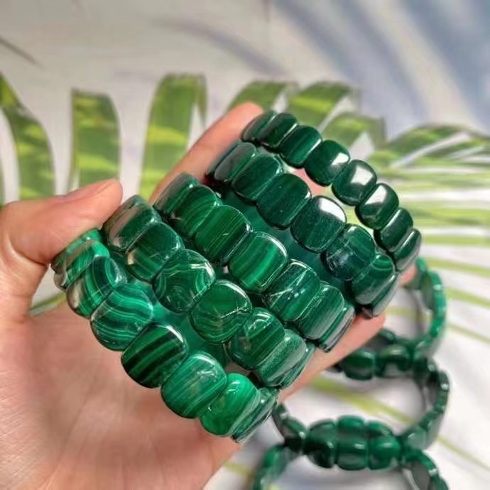 天然孔雀石手排 纹路清晰时尚简约清新复古孔雀石手链 厂家批发