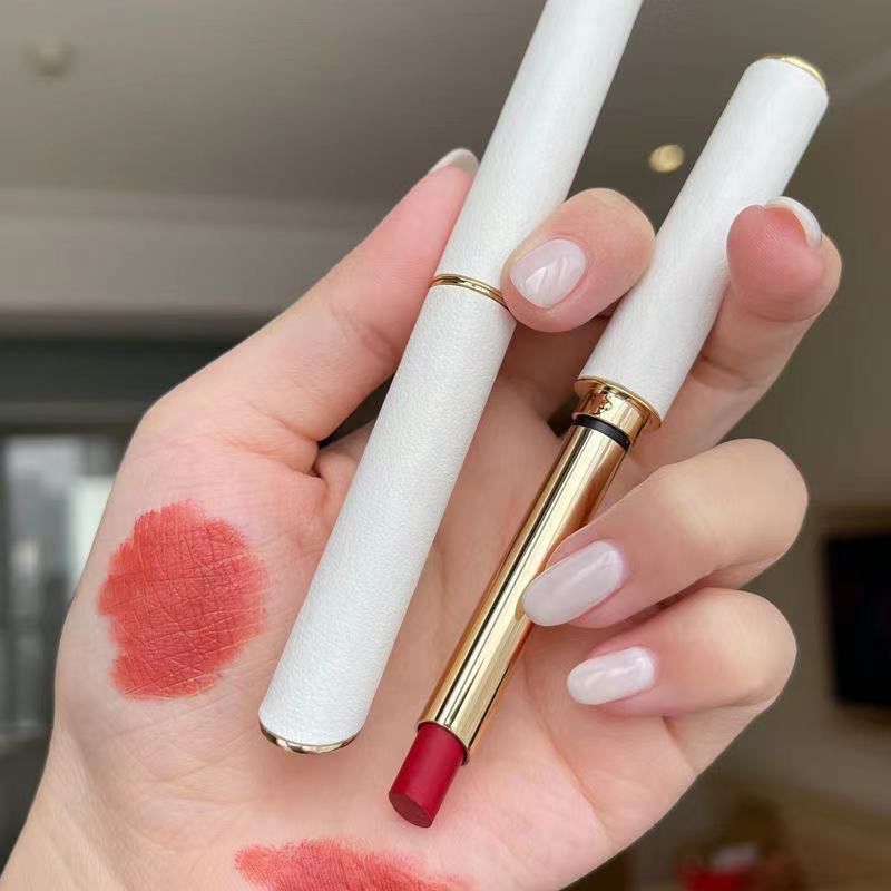 Small White Leather Small Thin Tube White Leather Gilding Velvet Lipstick No Stain on Cup Tiktok Fast Hand Hot List Cheap Lipstick Wholesale Generation