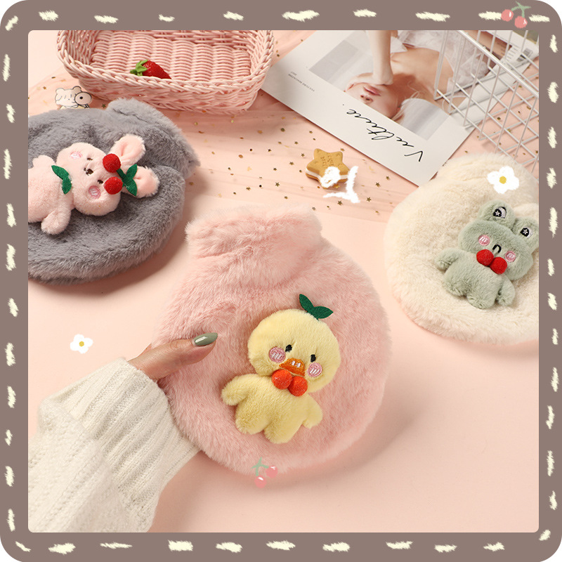 Plush Doll Water Injection Irrigation Hand Warmer Cute Cute Portable Hot-Water Bag Pvc Rabbit Fur Removable and Washable Hot Water Bag