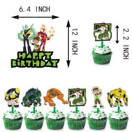 ben10 派对用品少年骇客拉旗蛋糕插牌气球邀请卡套装生日聚会装饰