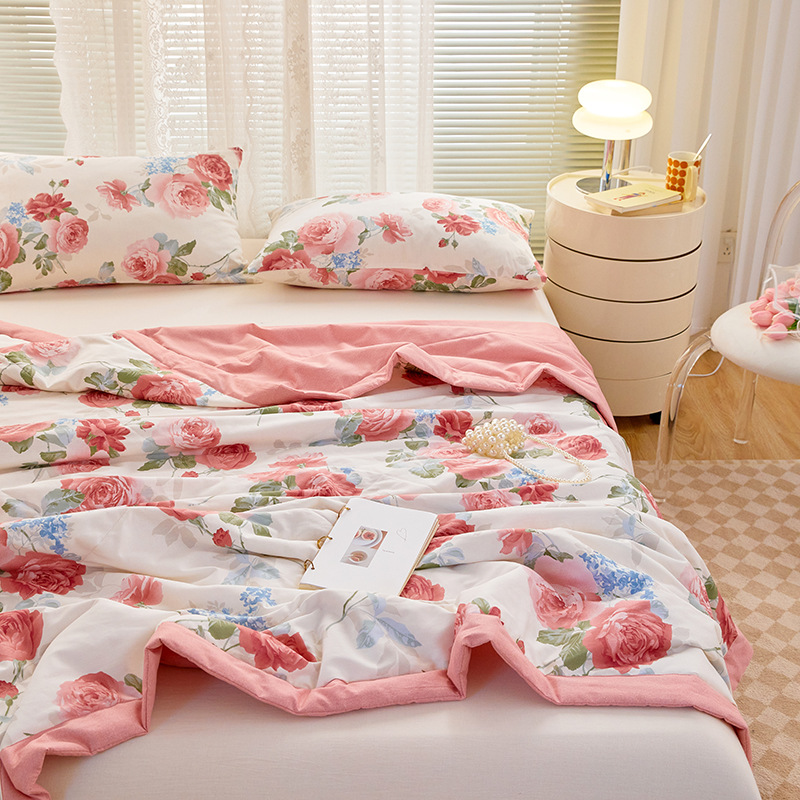 Cotton Printed Summer Quilt Sheet Double Home Summer Blanket Infant Quilt New Children Student Dormitory Air-Conditioning Summer Cooling Duvet Summer Blanket