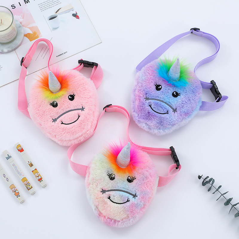 New Cute Colorful Plush Unicorn Small Satchel Cross-Border Spot Creative Cartoon Satchel Children's Treasure Satchel