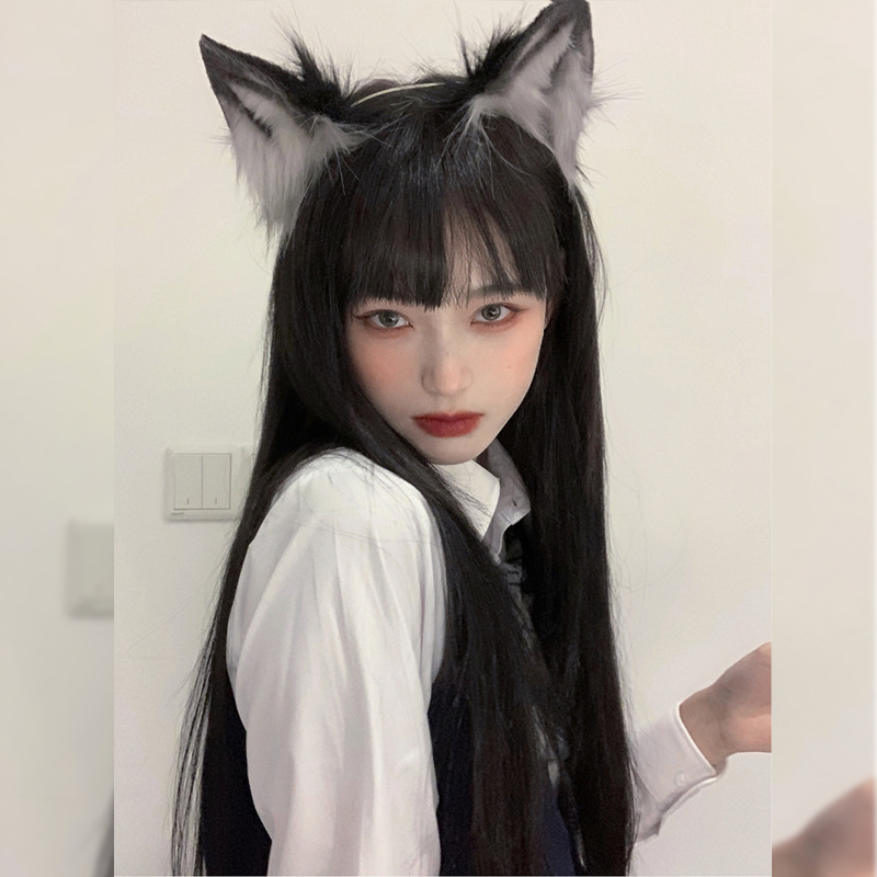 假发女长发夏漫画刘海黑色长直网红齐刘海自然甜美jk头套式-阿里巴巴