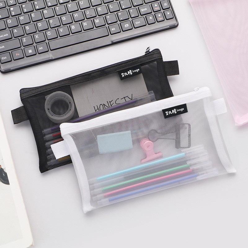 网红简约网纱透明笔袋 铅笔中性笔文具袋 学生大容量文具收纳袋