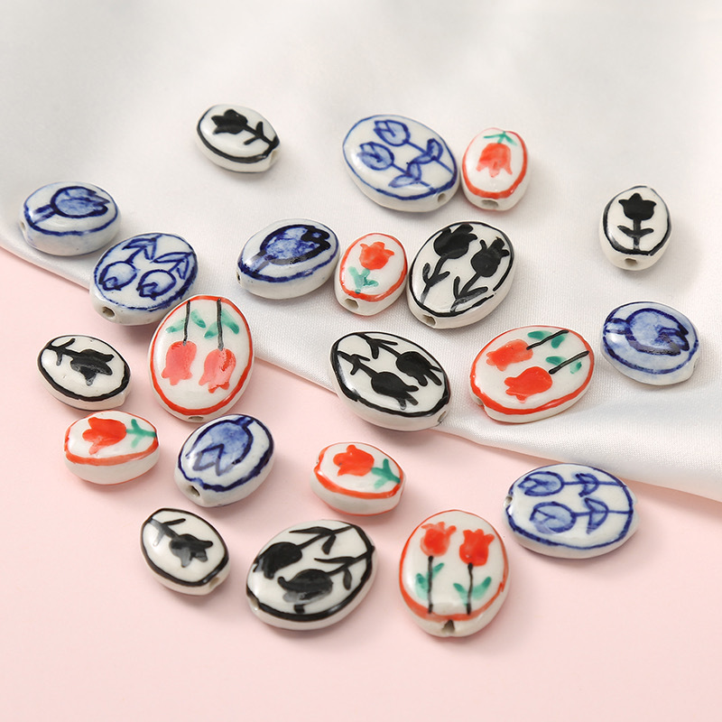 hand painted tulip ceramic beads flower scattered beads handmade diy material matching bracelet necklace accessories