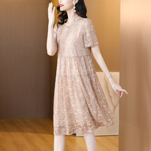 杭州重磅桑蚕丝连衣裙女装夏季新款短袖洋气减龄气质真丝A字裙