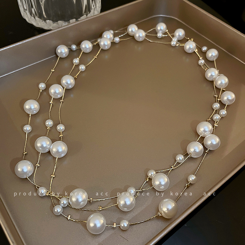 Super Fairy Long Pearl Necklace Trendy Temperament Palace Style Niche Design Clavicle Chain Exquisite Gentle Sweater Chain