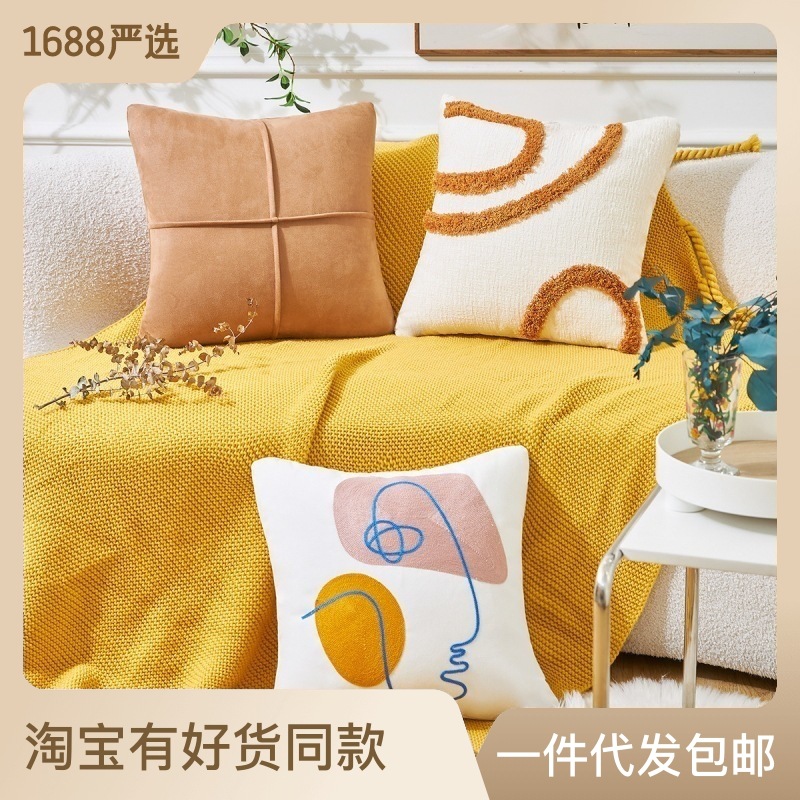 Cross-Border Embroidery Pillow Cover Wholesale Ins Style Nordic Living Room Sofa Cushion Model Room Bedside Cushion Girly Heart