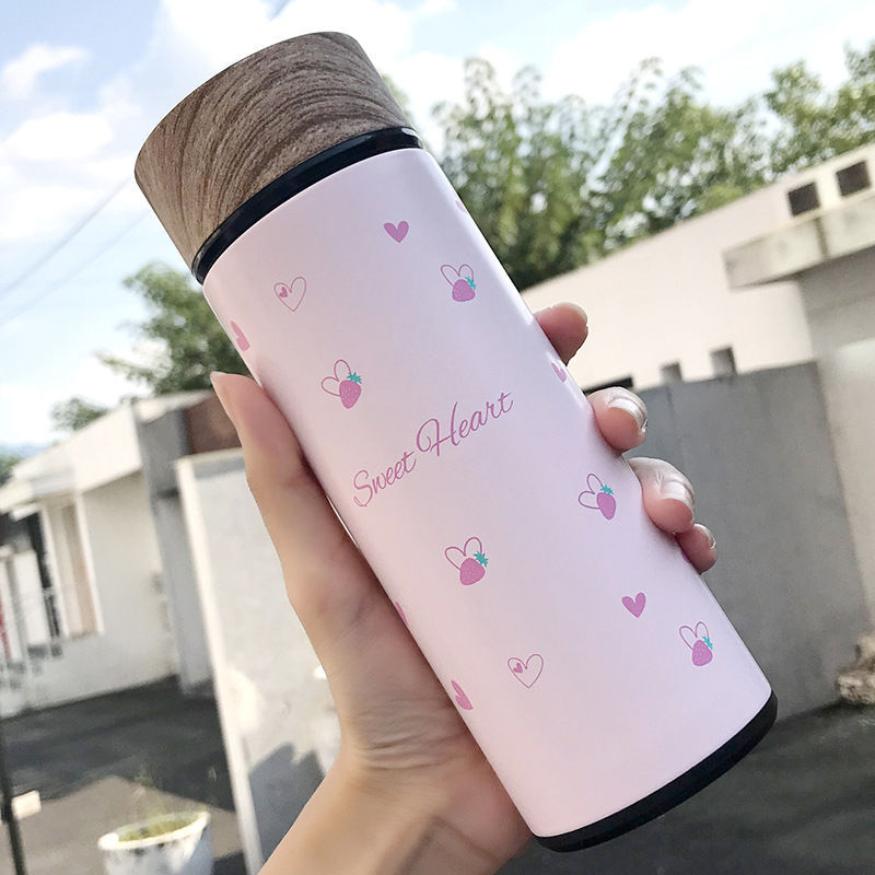 Japanese Pastoral Style Thermos Cup Girl's Heart Fresh Lovely Pink Artistic Female Student Retro Personalized Portable Portable Cup