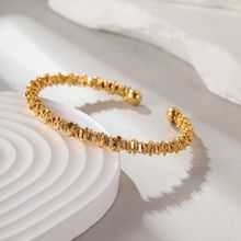 黄铜真金电镀18K 女士手镯手环时尚小众设计波光粼粼气质高级手饰