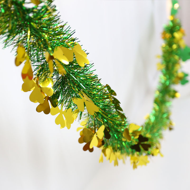 芯樾跨境圣帕特里克节装饰用品三叶草拉花金绿彩条 爱尔兰节毛条