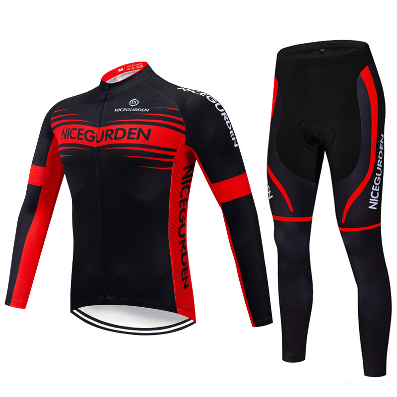 山地车骑行服男长袖套装秋冬季公路自行车骑行装备抓绒长裤衣