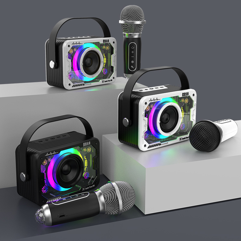 个性机甲蓝牙音箱无线k歌麦克风户外唱歌小型家庭ktv套装扬声器