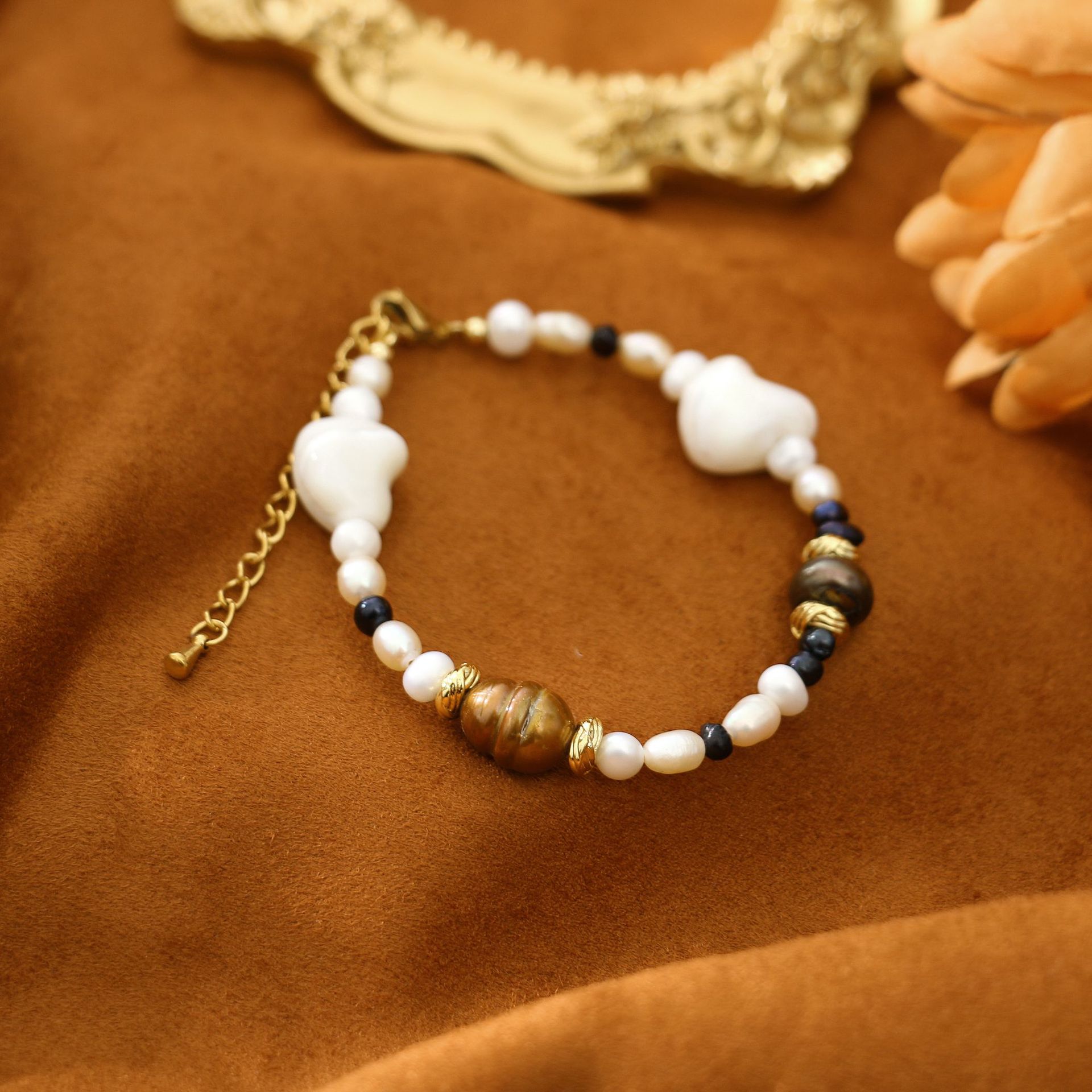 Brown Bead Shell Baroque Pearl All-Match Bracelet Niche Design Light Luxury Bracelet Girlfriends Student Jewelry