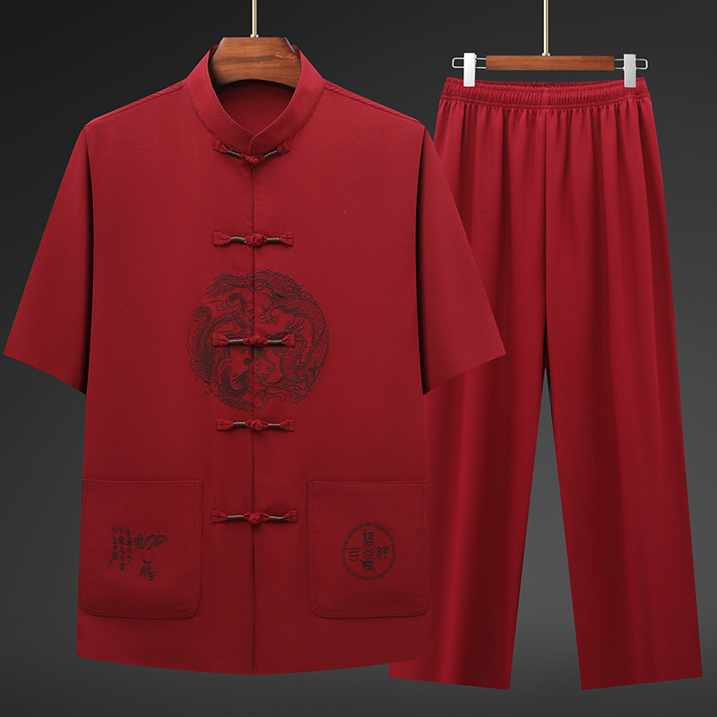 唐装男中老年爸爸夏装套装中国风60岁70老人休闲衣服爷爷薄款短袖