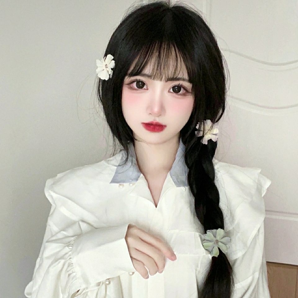 假发女复古减龄单麻花辫甜美空气刘海少女圆脸百搭假毛辫子全头套