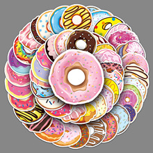 50张甜甜圈涂鸦个性跨境小清新咕卡DIY滑板水杯行李箱贴纸防水