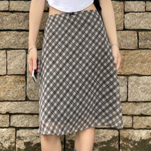 韩国chic春季法式复古高腰百搭显瘦撞色格子中长款半身裙包臀裙女