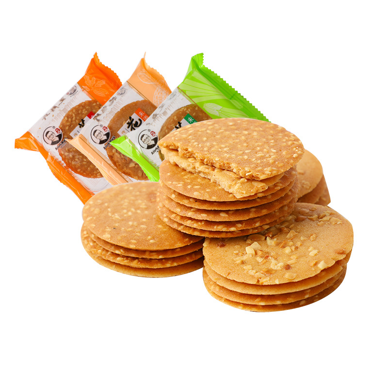 谷威芝麻薄片薄饼3斤批发整箱香葱花生薄片饼干无蔗糖食品糕点